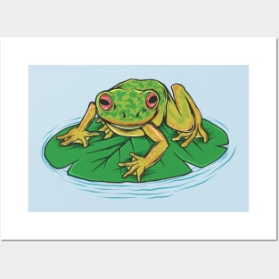 frog on leaf in water Posters and Art